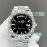 8+ Factory Swiss Copy Rolex President Day-Date 36 Gain Weight Watch Black Face Diamond Bracelet 